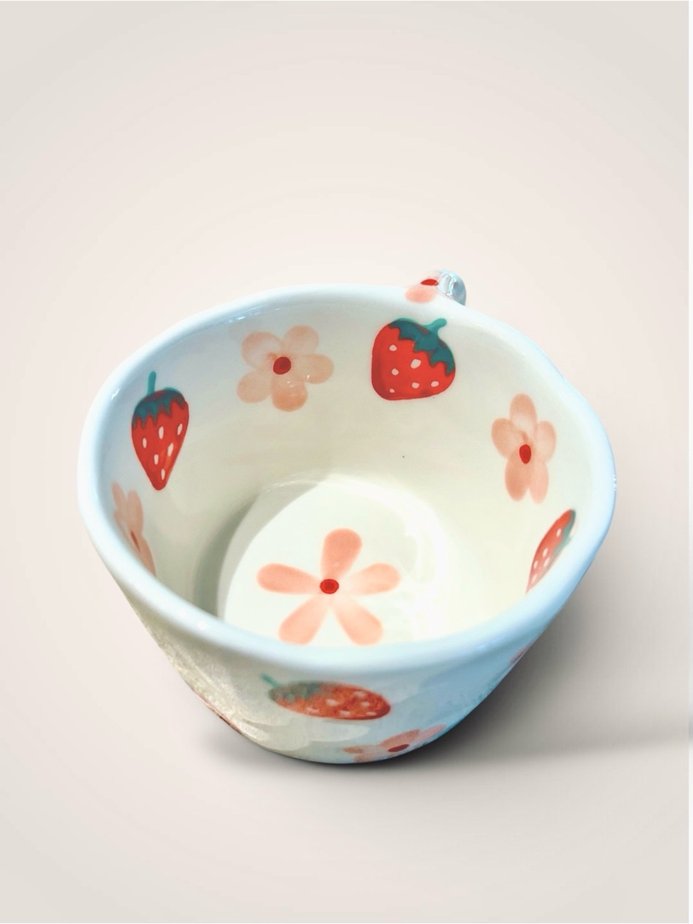 Set of 2 NWOT Hand Painted Ceramic Strawberry & Flower Mugs - Picture 6 of 6